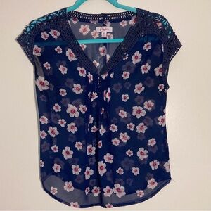 Candie's Blue Embellished‎ Cap Sleeve Blouse | Size XS | Crochet Detail